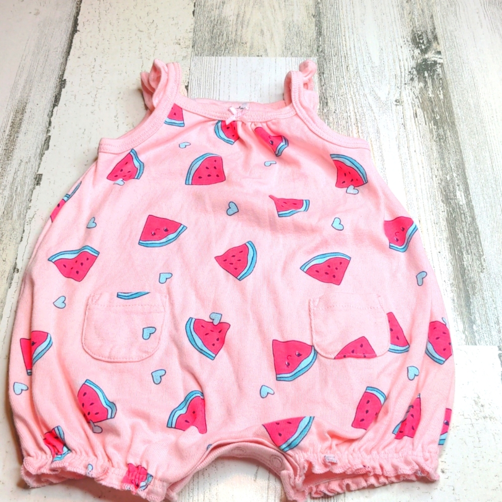 CARTER'S Pink Watermelon Flutter Tank Ruffle Romper Baby 0-3 months